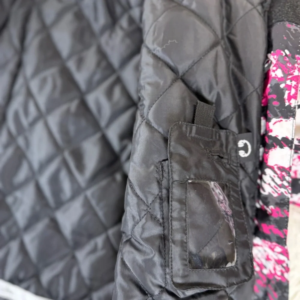 Vintage Body Glove Girls 14 Ski Coat Pink Black Faux Fur Hood Winter‎ Jacket